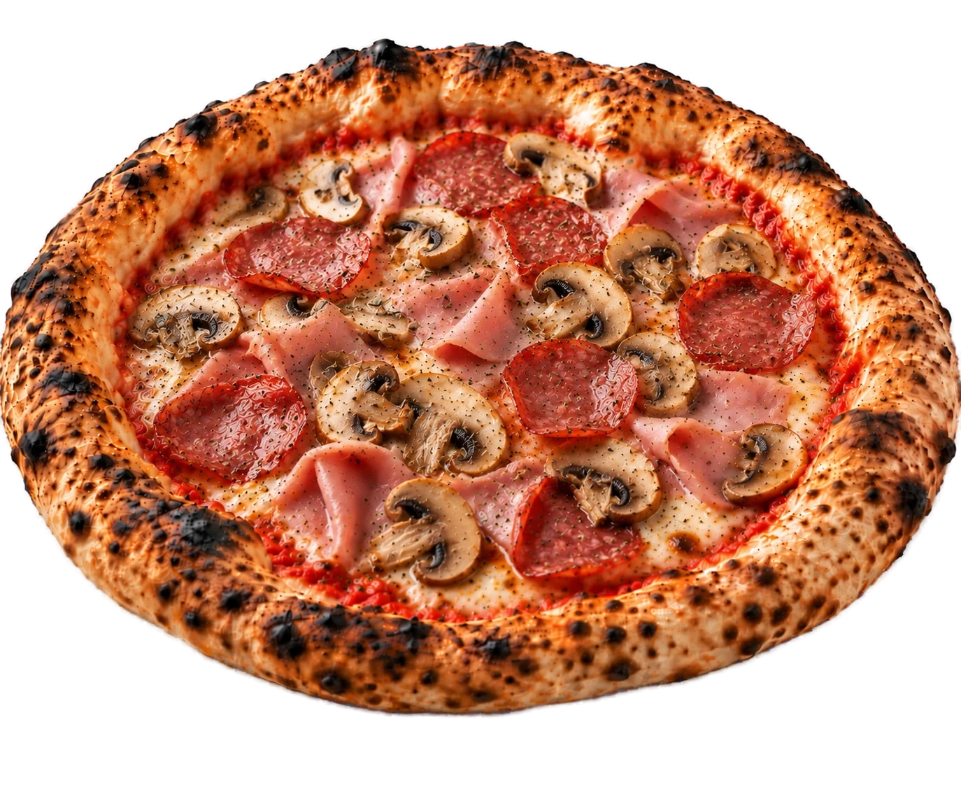 Pizza Prosciutto, Salame e Funghi